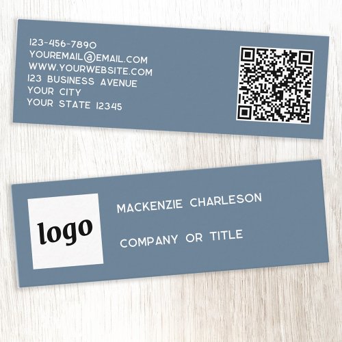 Simple Logo and QR Code Dusty Blue Gray Mini Business Card