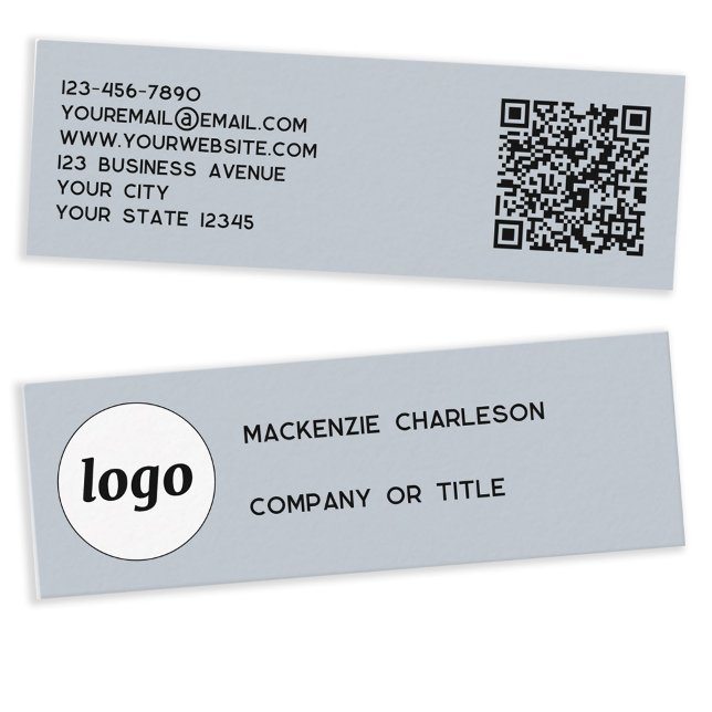 Simple Logo and QR Code Dusty Powder Blue Mini Business Card (Logo and QR code custom text professional mini business card)
