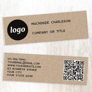 Simple Logo and QR Code Kraft Mini Business Card