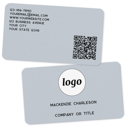 Simple Logo and QR Code Powder Blue Business Card