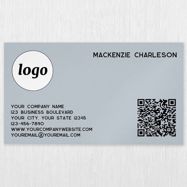 Simple Logo and QR Code Powder Blue Business Card Magnet (Logo and QR code custom text professional business card)