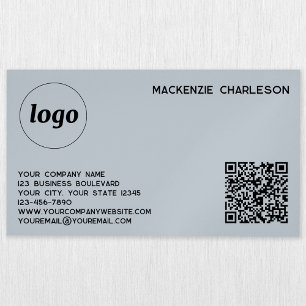 Simple Logo and QR Code Powder Blue Business Card Magnet