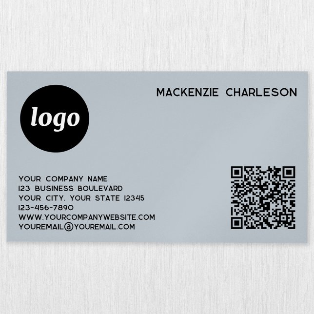 Simple Logo and QR Code Powder Blue Business Card Magnet (Logo with QR code and custom text blue business card magnet)