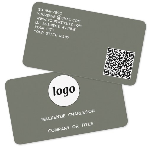 Simple Logo and QR Code Sage Green Business Card