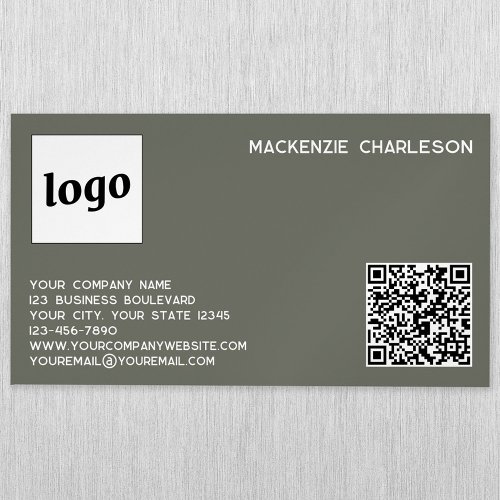 Simple Logo and QR Code Sage Green Business Card Magnet
