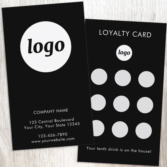 Simple Logo and Text Black Customer Loyalty Card (Simple logo with custom text business branding promotional customer loyalty card)