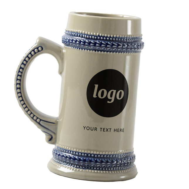 Simple Logo and Text Business Beer Stein (Simple logo with custom text business branding promotional beer stein mug)
