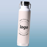 Simple Logo and Text Business Blush Pink Water Bottle<br><div class="desc">Simple logo and custom text design to foster brand loyalty and promote your small business.  Replace the logo with your own,  and change or delete the top and lower text to customize.  Perfect for promotional purposes and to give to employees,  customers and clients.</div>