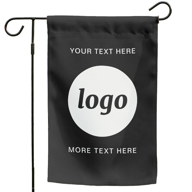 Simple Logo and Text Business Branding Black Garden Flag (Simple logo with custom text business branding promotional weatherproof flag)
