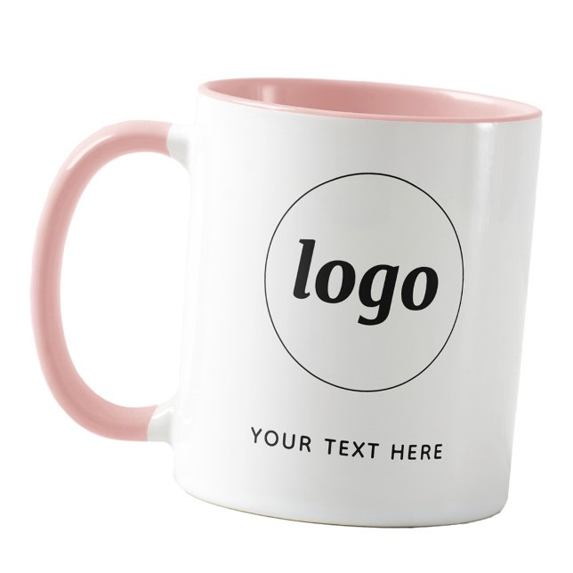 Simple Logo and Text Business Branding Blush Pink Mug (Simple logo with custom text business branding promotional mug)