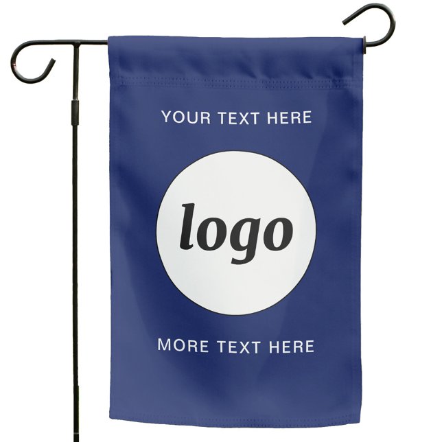 Simple Logo and Text Business Branding Navy Blue Garden Flag (Simple logo with custom text business branding promotional weatherproof flag)