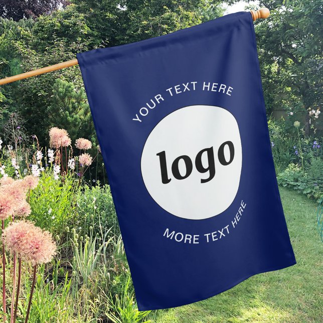 Simple Logo and Text Business Branding Navy Blue House Flag (Navy blue logo with custom text business branding promotional flag)