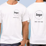 Simple Logo and Text Business Crest and Back T-Shirt<br><div class="desc">Simple logo and custom text business crest and back printed t-shirt. Replace the logo and text on the front and back with your own to customize. Wear them yourself, give them to your staff, employees and co-workers, sell them to customers and clients or give them away as promotional merch to...</div>