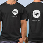 Simple Logo and Text Business Crest and Back T-Shirt<br><div class="desc">Simple logo and custom text business crest and back printed t-shirt. Replace the logo and text on the front and back with your own to customize. Wear them yourself, give them to your staff, employees and co-workers, sell them to customers and clients or give them away as promotional merch to...</div>