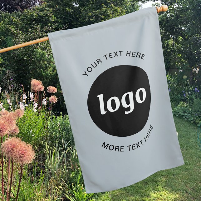 Simple Logo and Text Business Dusty Blue House Flag (Simple logo with text dusty powder blue business promotional flag)