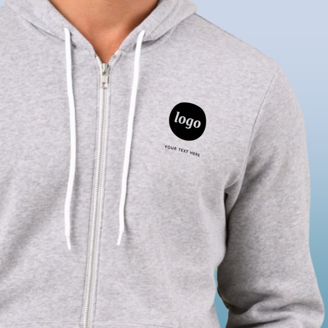 Simple Logo and Text Business Hoodie (Simple logo with custom text business branding promotional crest zip hoodie)