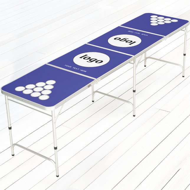 Simple Logo and Text Business Promotional Blue Beer Pong Table (Simple logo with custom text business branding promotional beer pong table)