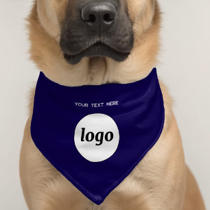 Simple Logo and Text Business Promotional Blue Pet Bandana Collar