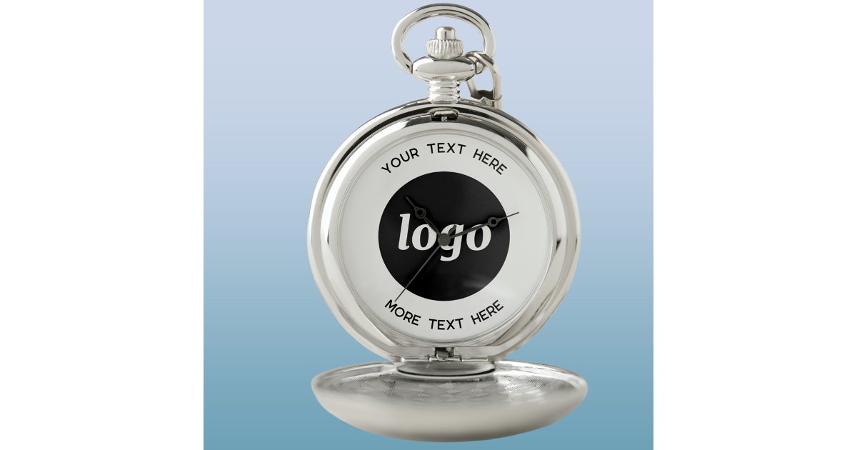 Watch. Shop Text Example Simple Logo and Text Business Promotional Pocket Watch | Zazzle