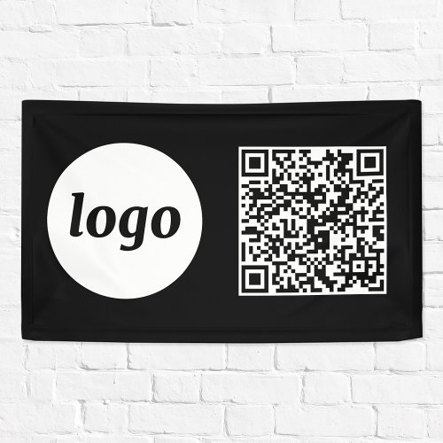 Simple Logo and Text Business QR Code Black Banner