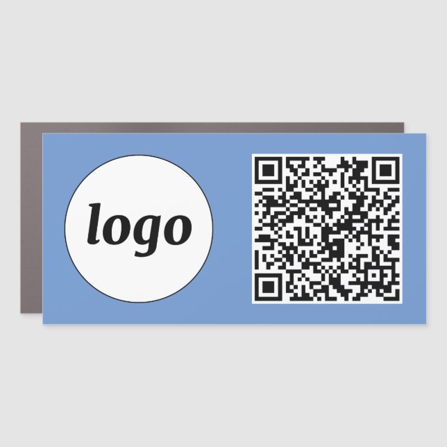 Simple Logo and Text Business QR Code Blue Car Magnet (Front)