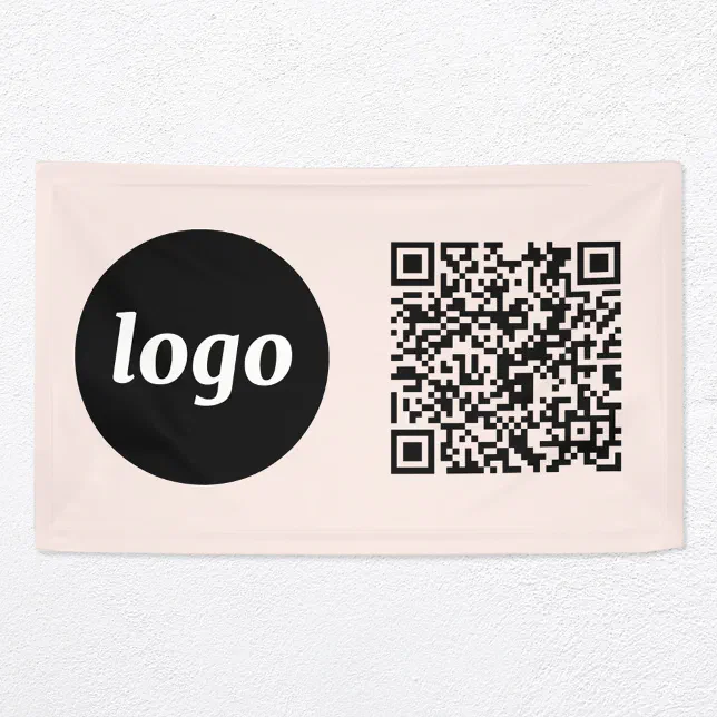 Simple Logo and Text Business QR Code Blush Pink Banner | Zazzle