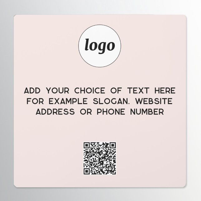 Simple Logo and Text Business QR Code Blush Pink Car Magnet (Simple logo with custom text and QR code business branding promotional car magnet in blush pink)