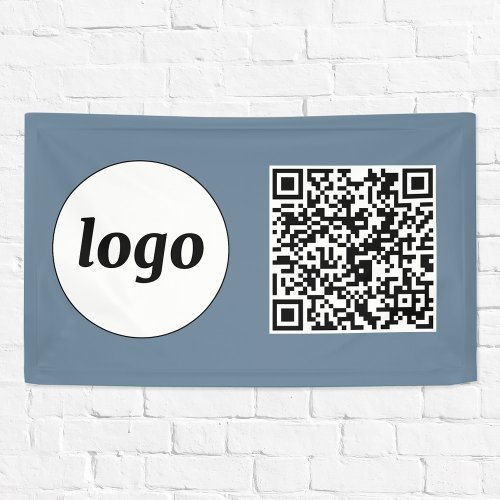 Simple Logo and Text Business QR Code Dusty Blue Banner