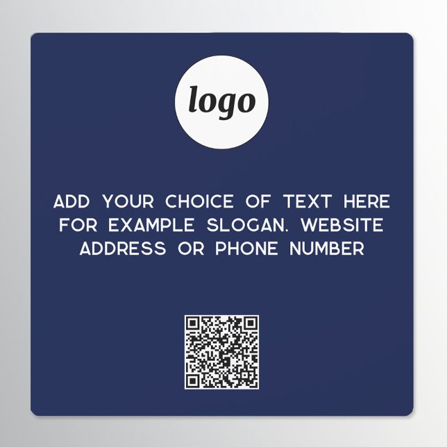 Simple Logo and Text Business QR Code Navy Blue Car Magnet (Simple logo with custom text and QR code business branding promotional car magnet in navy blue
)