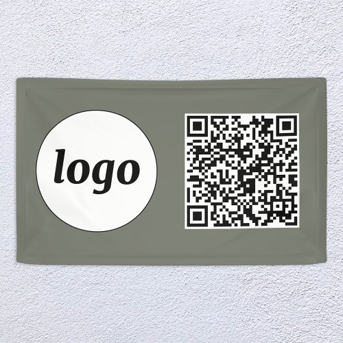 Simple Logo and Text Business QR Code Sage Green Banner