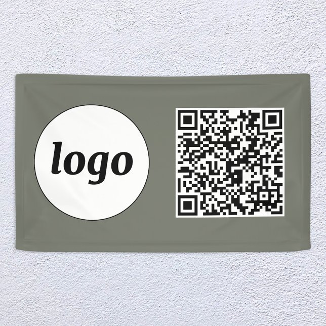 Simple Logo and Text Business QR Code Sage Green Banner (Logo QR code banner)