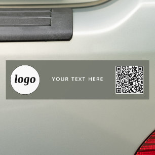 Simple Logo and Text Business QR Code Sage Green Bumper Sticker