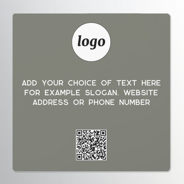Simple Logo and Text Business QR Code Sage Green Car Magnet (Simple logo with custom text and QR code business branding promotional car magnet in sage green)