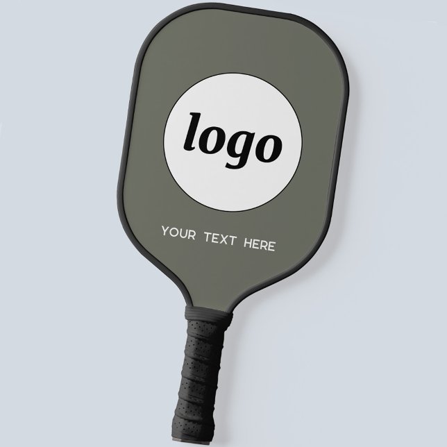 Simple Logo and Text Business Sage Green Pickleball Paddle (Logo and custom text business promotional pickleball paddle)