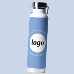 Simple Logo and Text Business Sky Blue Water Bottle<br><div class="desc">Simple logo and custom text design to foster brand loyalty and promote your small business.  Replace the logo with your own,  and change or delete the top and lower text to customize.  Perfect for promotional purposes and to give to employees,  customers and clients.</div>