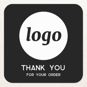 Simple Logo and Text Business Thank You Black Square Sticker