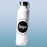 Simple Logo and Text Business Water Bottle<br><div class="desc">Simple logo and custom text design to foster brand loyalty and promote your small business.  Replace the logo with your own,  and change or delete the top and lower text to customize.  Perfect for promotional purposes and to give to employees,  customers and clients.</div>