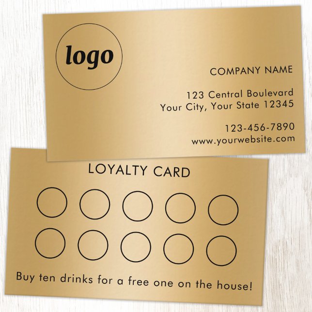Simple Logo and Text Customer Loyalty Card Gold (Simple logo with custom text business branding promotional gold metallic effect loyalty card)