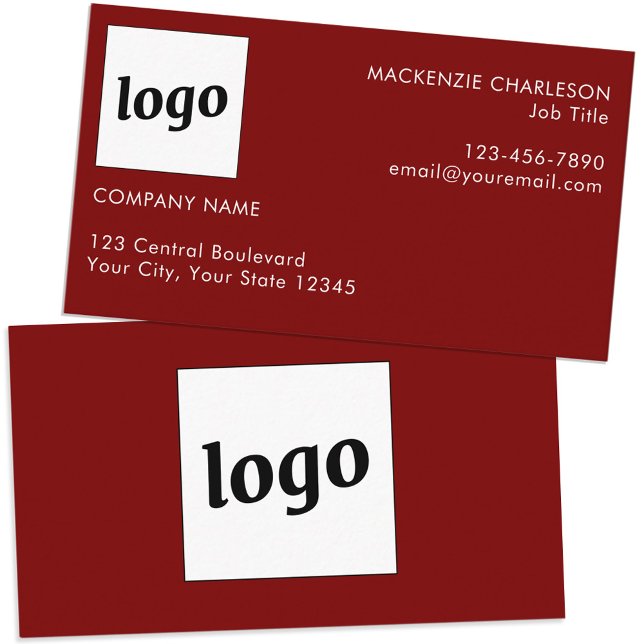 Simple Logo and Text Dark Burgundy Red Business Card (Simple logo custom text professional branding business card dark burgundy red)