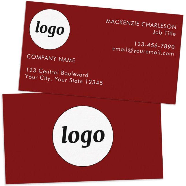 Simple Logo and Text Dark Red Burgundy Business Card (Simple logo custom text professional branding business card dark burgundy red)