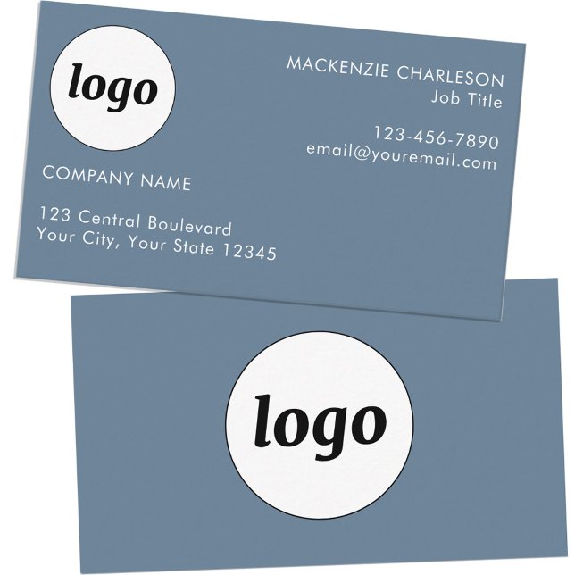 Simple Logo and Text Dusty Blue Gray Business Card (Logo with custom text blue gray professional business card)