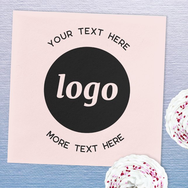 Simple Logo and Text Pink Business Promotional Napkins (Logo and text custom business promotional paper napkins)