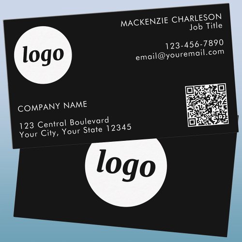 Simple Logo and Text QR Code Black Business Card