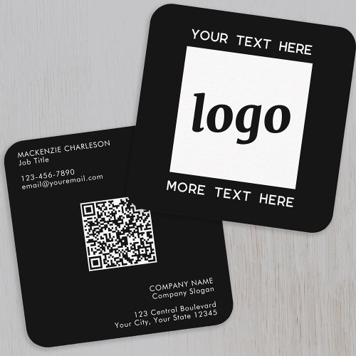 Simple Logo and Text QR Code Black Square Business Card