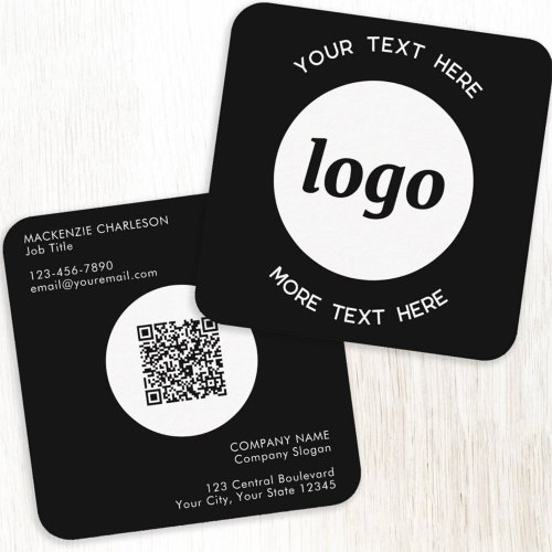 Simple Logo and Text QR Code Black Square Business Square Business Card