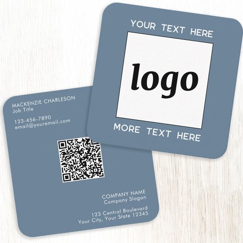 Simple Logo and Text QR Code Blue Square Business Card