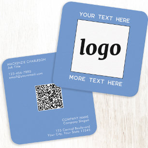 Simple Logo and Text QR Code Blue Square Business Card