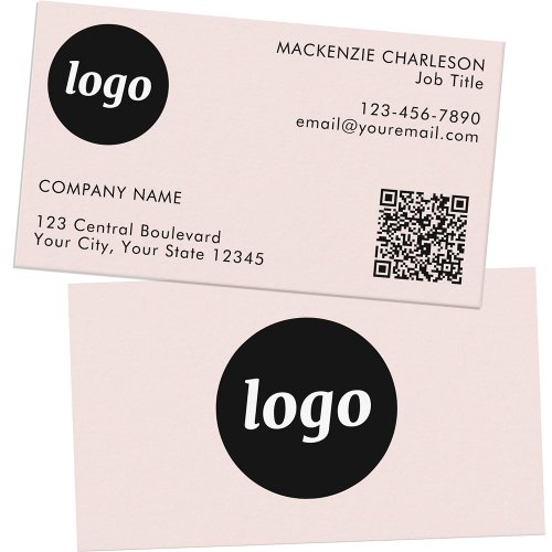 Simple Logo and Text QR Code Blush Pink Business Card