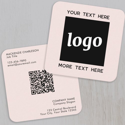 Simple Logo and Text QR Code Blush Pink Square Business Card