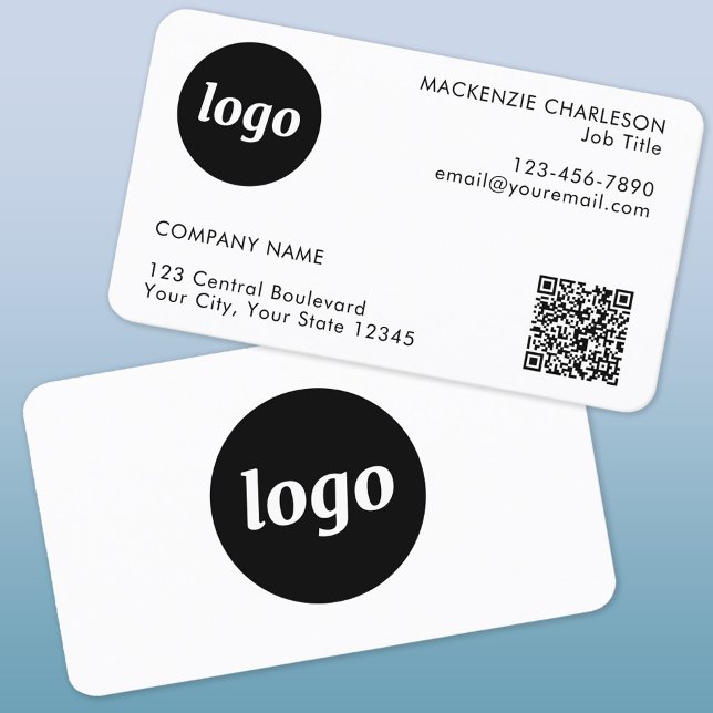 Simple Logo and Text QR Code Business Card (Logo QR card with custom text business cards)